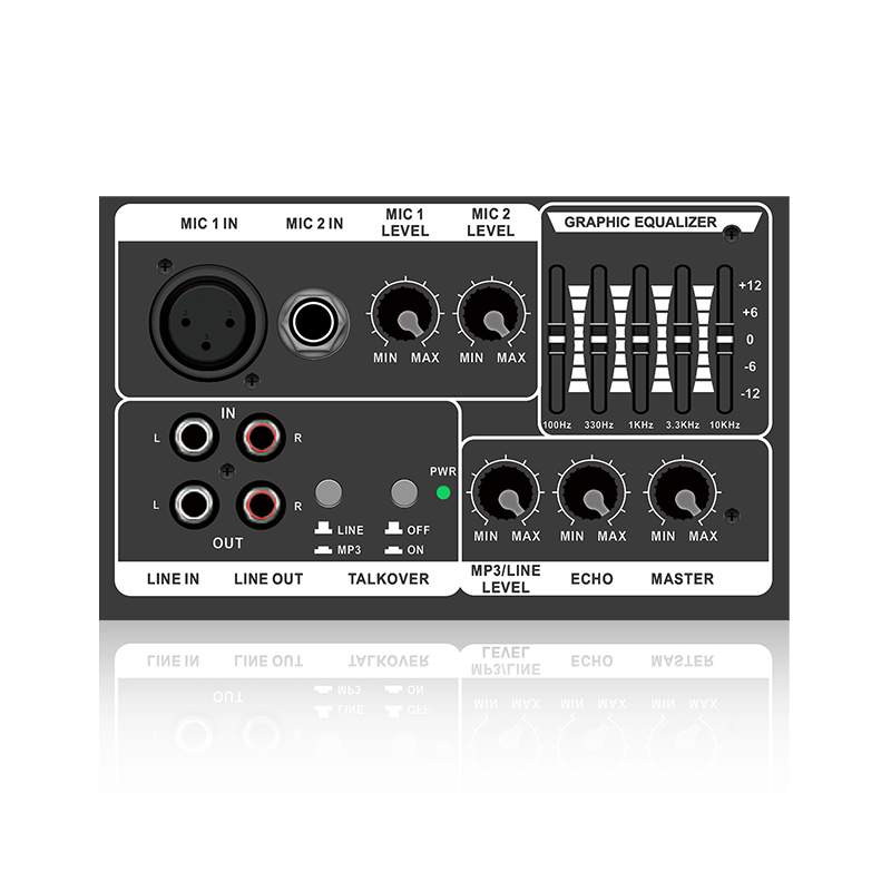 PL13-5EQ+AC: Duo Mic Channel et Mic prioritatem Horizontalis Analog Functinal Module pro Class AB Amplifier