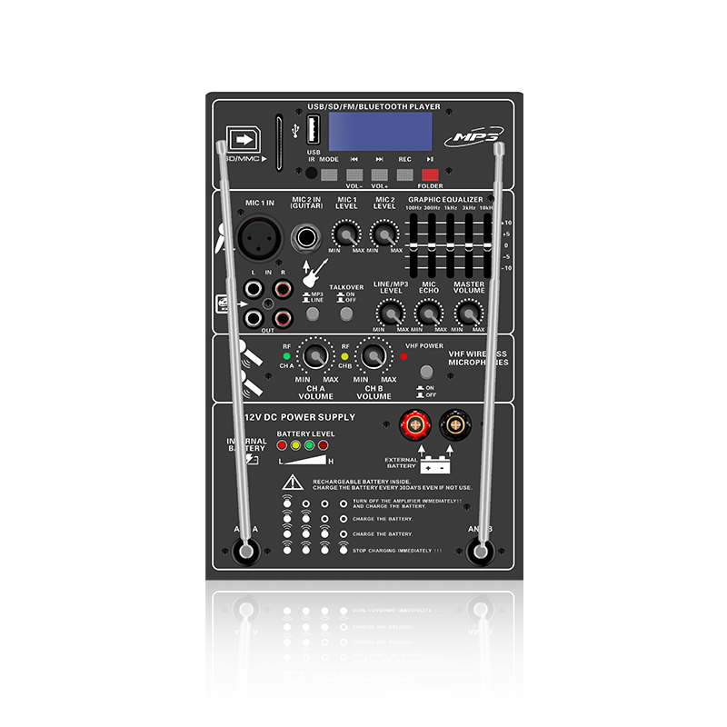 PL13-5EQ: Duo Mic Channel et Volume Imperium cum 5-cohortis Graphic Equalizer Rechargeable Orator Funtional Module