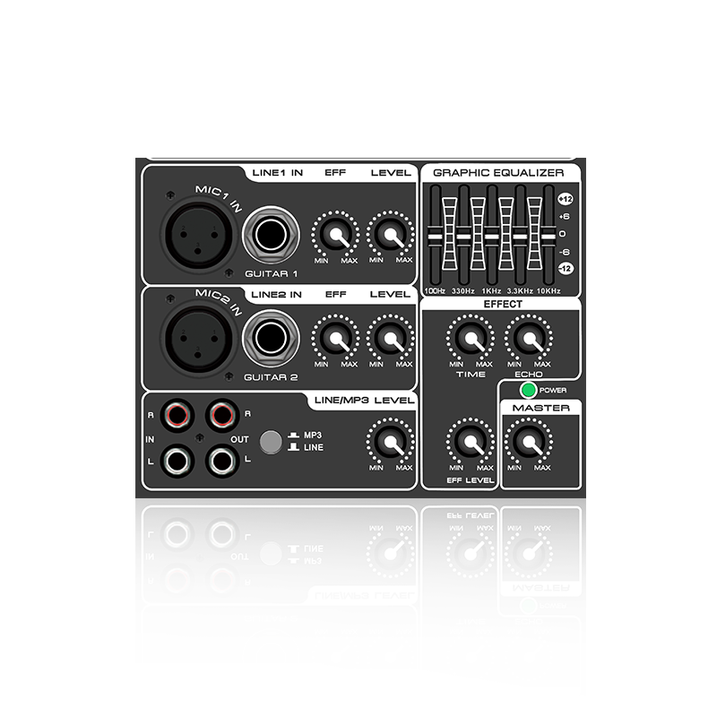 PL3: 5-Band Graphic Equalizer et Mic Effectus Horizontalis Analog Functinal Module pro Class AB Amplifier