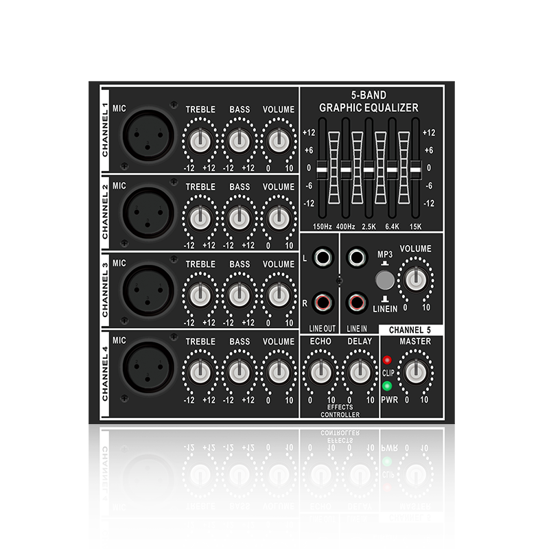 PL83: 4 Mic Channel Input and Individual Mic Treble Bass Volume Control Horizontal Analog Functional Module for Class AB Amplifier