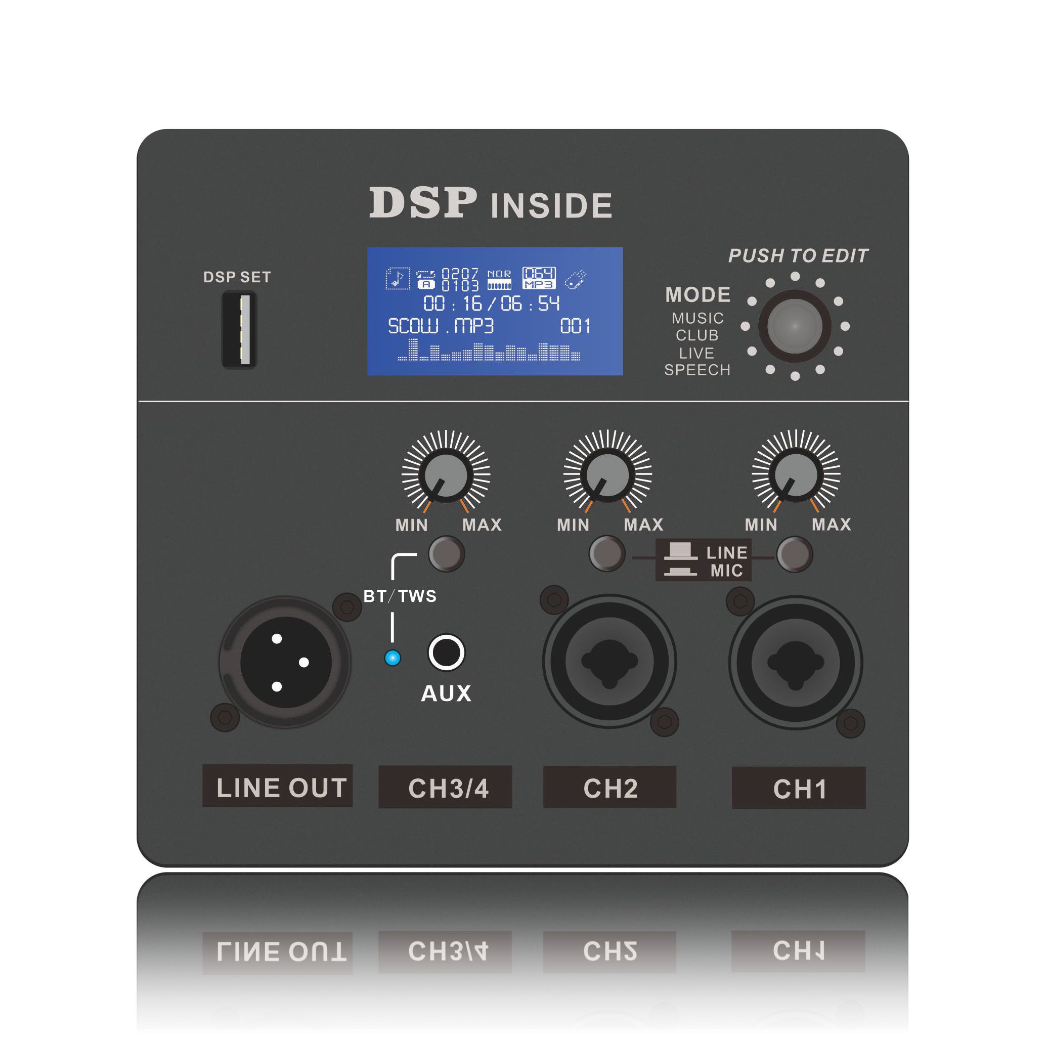 DSP1801: Active plena frequentia Orator ADAU1701 Based DSP functiones Module