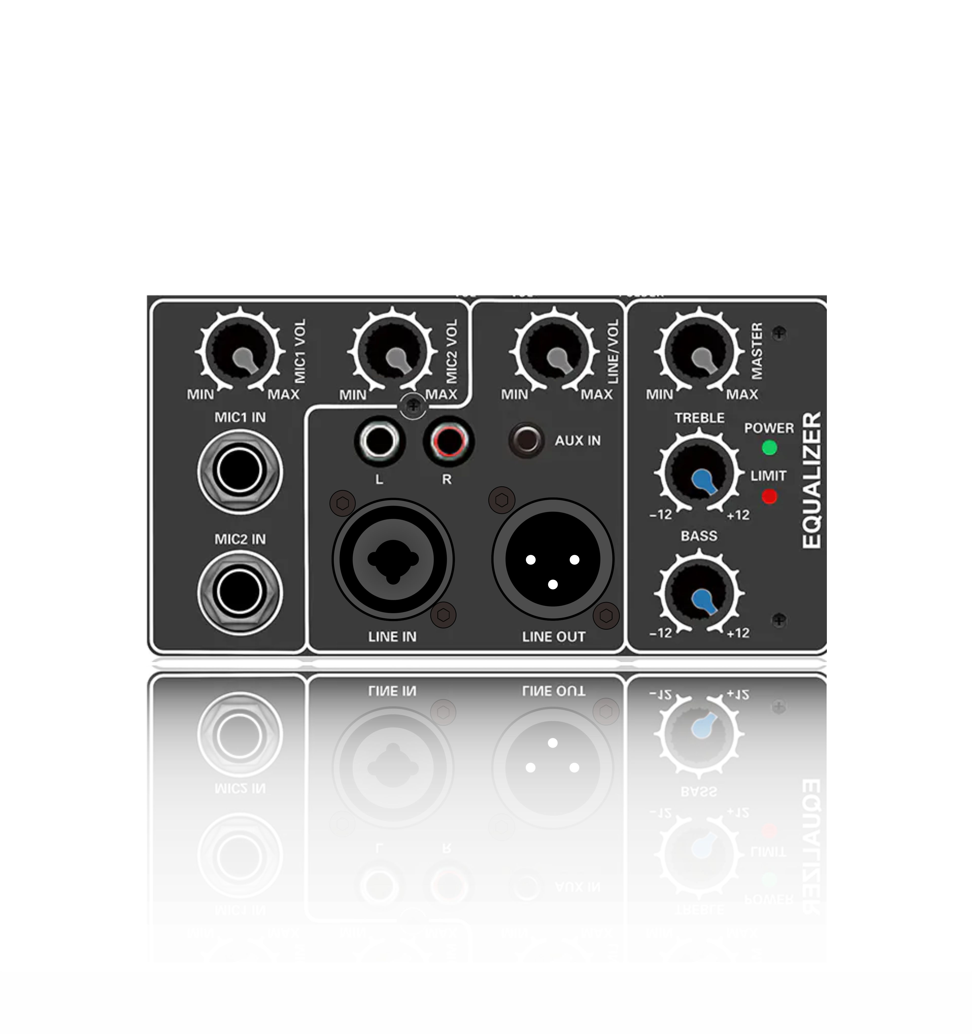 C210: Balanced Combo Jack Line input Treble and Bass EQ Control Electrical Frequency Division Functional Module